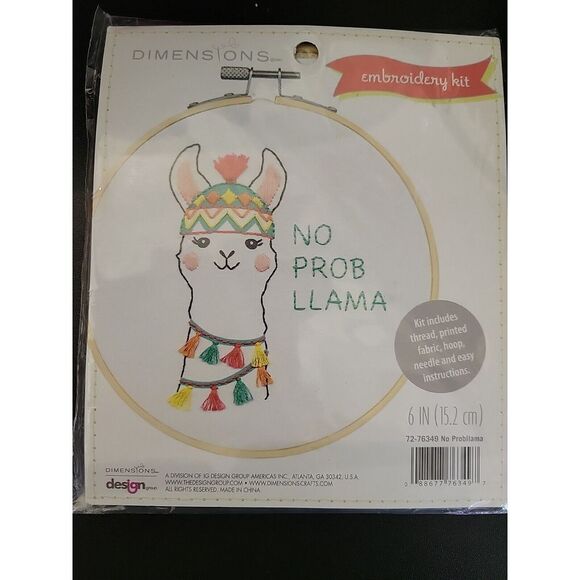 Dimensions Embroidery Kit No Prob Llama Includes Thread, Hoop, Fabric,‎ Needle - Picture 1 of 2